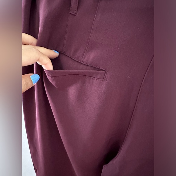 RW&CO Burgundy Crepe Paperbag Ankle Pant with Sash/Belt - Picture 3 of 5